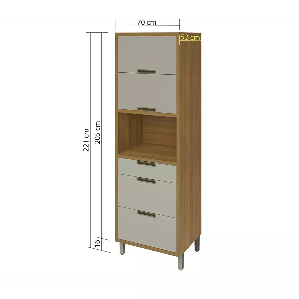 Paneleiro Torre Quente 2 Portas 3 Gavetas 1 Nicho em MDF Imperatriz Freijó/Off White Nesher