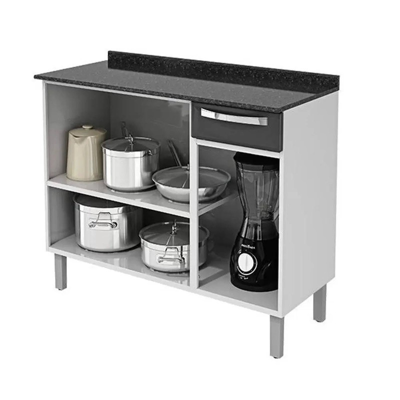 Balcão Rose em Aço 3 Portas 1 Gaveta, Preto - Itatiaia Balcão Rose em Aço 3 Portas 1 Gaveta, Preto - Itatiaia