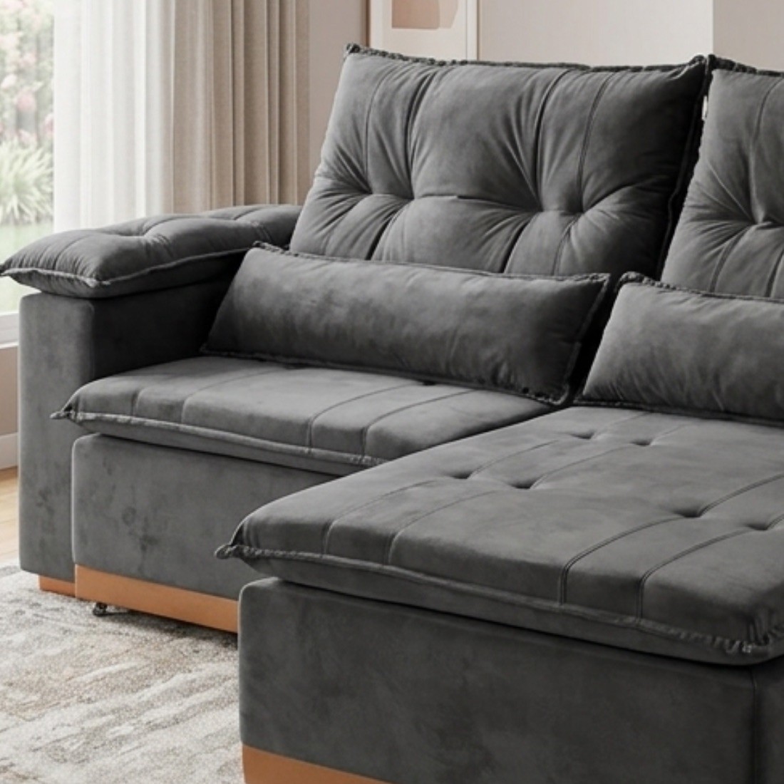 Sofá Retrátil Reclinável Imperador 230cm 2 Modulos  - Cinza