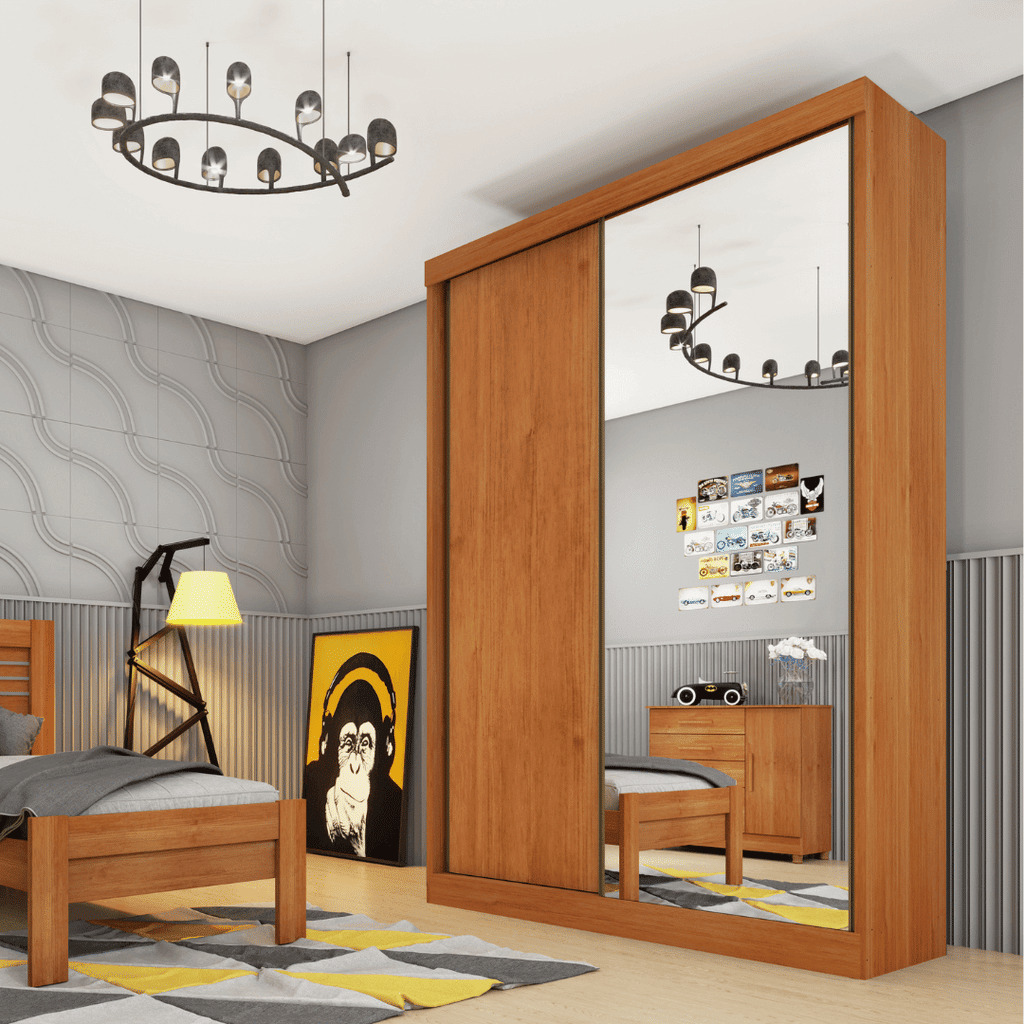 Guarda-Roupa Casal Com Espelho 2 Portas de Correr Tcil Móveis Roma Cinamomo/Off White Guarda-Roupa Casal Com Espelho 2 Portas de Correr Tcil Móveis Roma Cinamomo/Off White