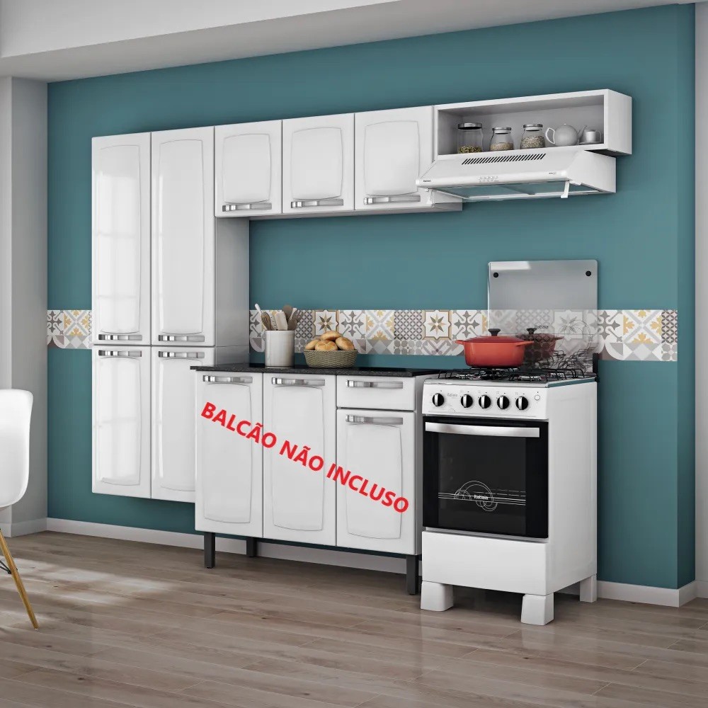 Cozinha compacta em Aço, Rose 7 Portas Branco - Itatiaia Cozinha compacta em Aço, Rose 7 Portas Branco - Itatiaia