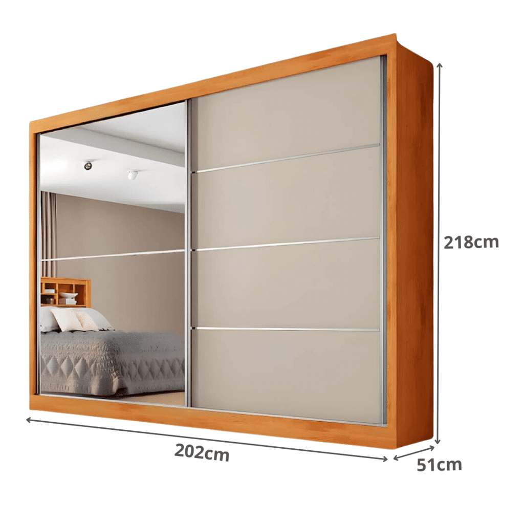 Guarda-Roupa Casal Com Espelho 100% MDF 2 Portas de Correr Verona Plus Peroba/Off White Europa Guarda-Roupa Casal Com Espelho 100% MDF 2 Portas de Correr Verona Plus Peroba/Off White Europa
