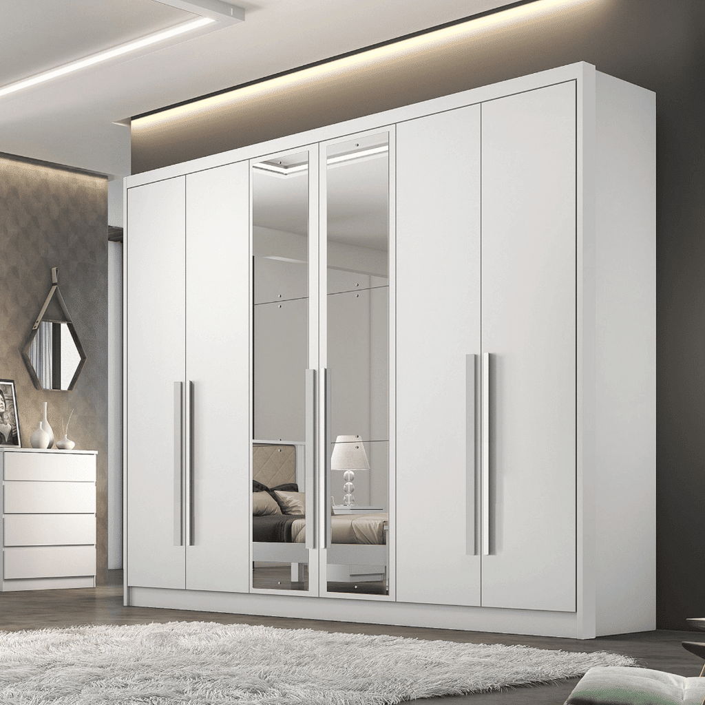 Guarda Roupa Casal com Espelho 6 Portas 6 Gavetas 100% MDF Robust Branco - Novo Horizonte Guarda Roupa Casal com Espelho 6 Portas 6 Gavetas 100% MDF Robust Branco - Novo Horizonte