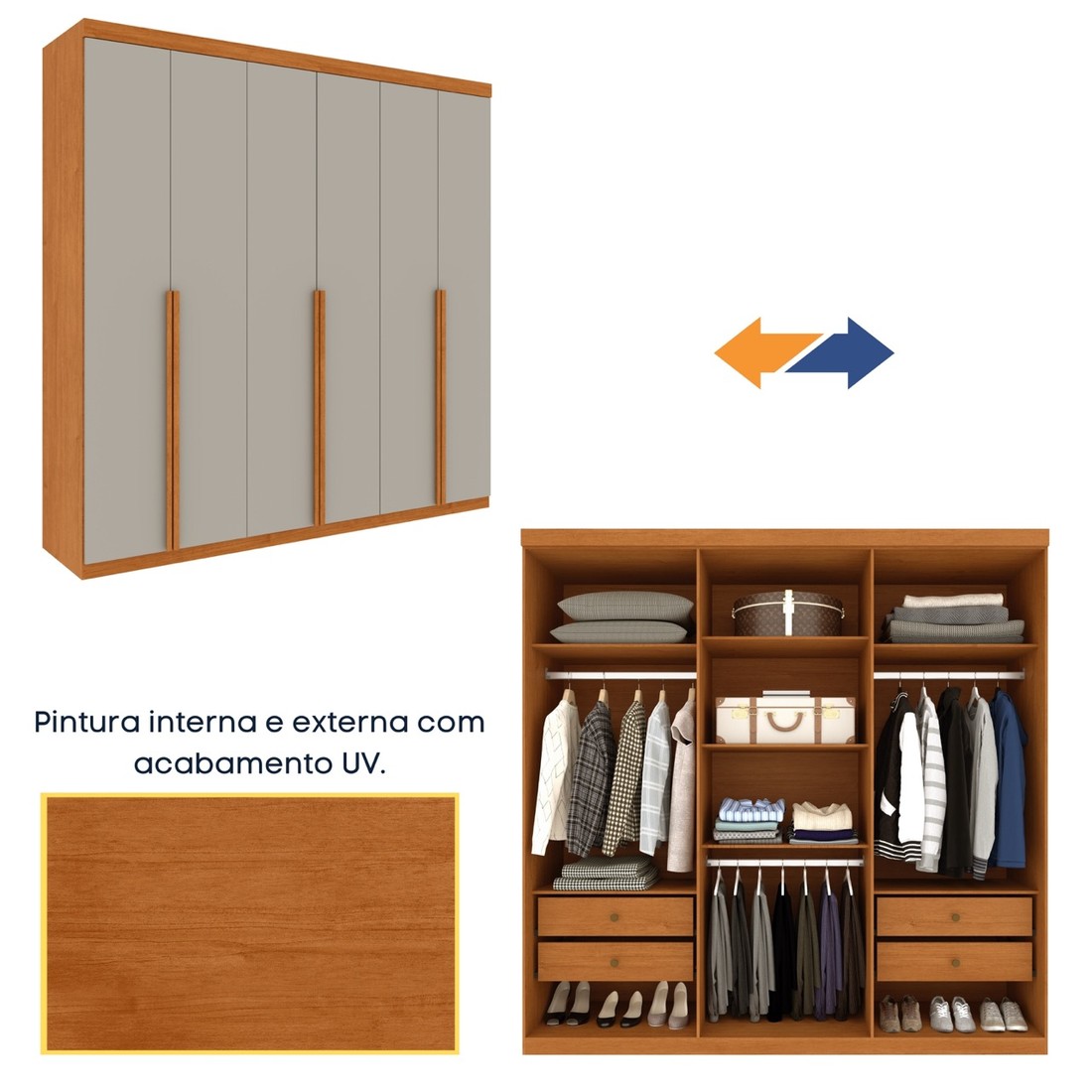 Guarda-Roupa Casal em MDF 6 Portas Tcil Móveis Joinville Cinamomo/Off White Guarda-Roupa Casal em MDF 6 Portas Tcil Móveis Joinville Cinamomo/Off White