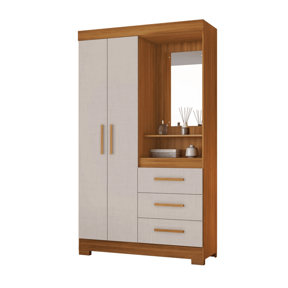 Guarda‑Roupa Solteiro 2 Portas 3 Gavetas NT 6020 Notável Móveis Freijó/Off White Guarda‑Roupa Solteiro 2 Portas 3 Gavetas NT 6020 Notável Móveis Freijó/Off White