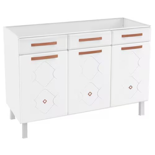 Balcão de Cozinha Triplo Mirage New 3 Portas 2 Gavetas 1 Frente Falsa para Pia Aço Branco Telasul