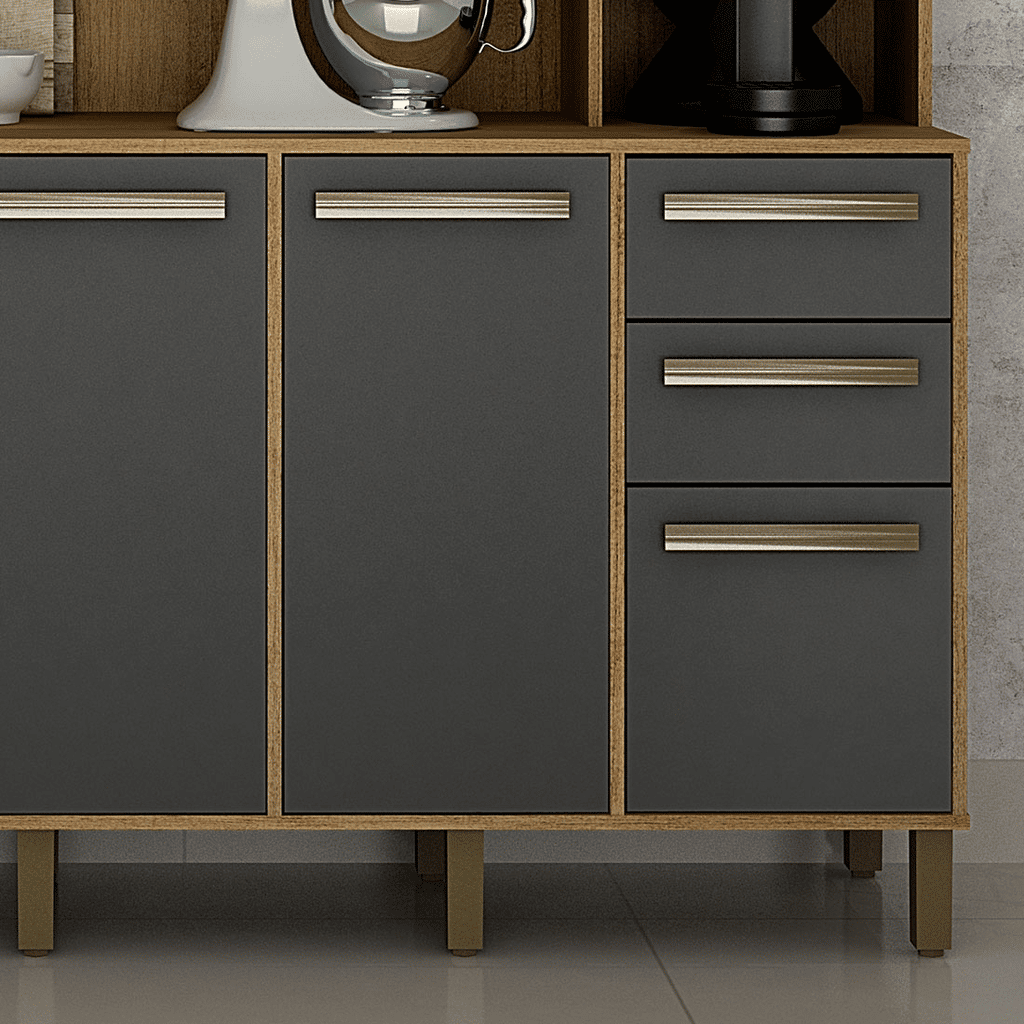 ArmÁrio de Cozinha Kit 11 Portas Petra com 2 Gavetas Cinamomo com Grafite - Valdemóveis ArmÁrio de Cozinha Kit 11 Portas Petra com 2 Gavetas Cinamomo com Grafite - Valdemóveis