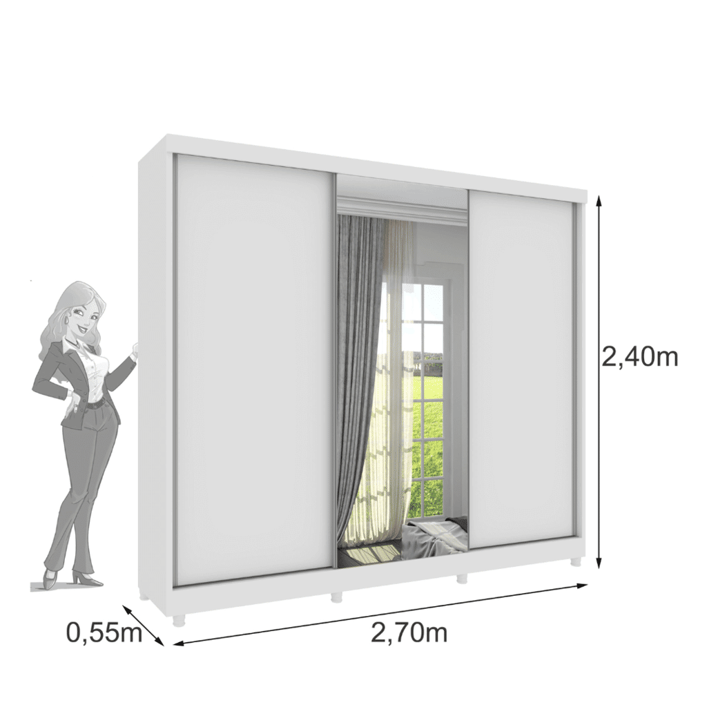 Guarda-Roupa Casal 100% MDF Com Espelho 3 Portas de Correr 6 Gavetas Tcil Móveis Milão Branco Guarda-Roupa Casal 100% MDF Com Espelho 3 Portas de Correr 6 Gavetas Tcil Móveis Milão Branco