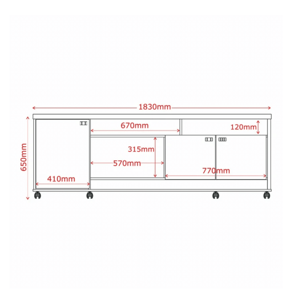 Bancada Rack para Sala Dallas Off White/Tauari 3 Portas 2 Prateleiras e Rodízios - Lukaliam Bancada Rack para Sala Dallas Off White/Tauari 3 Portas 2 Prateleiras e Rodízios - Lukaliam