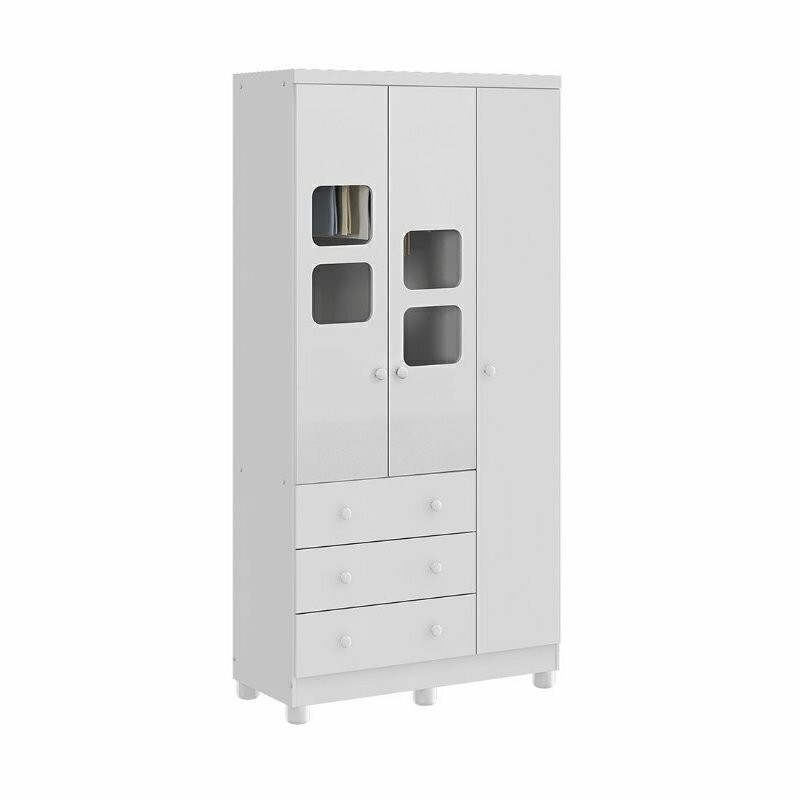 Guarda-Roupa Infantil em MDF 3 Portas Moveis Peroba Uli Branco Guarda-Roupa Infantil em MDF 3 Portas Moveis Peroba Uli Branco
