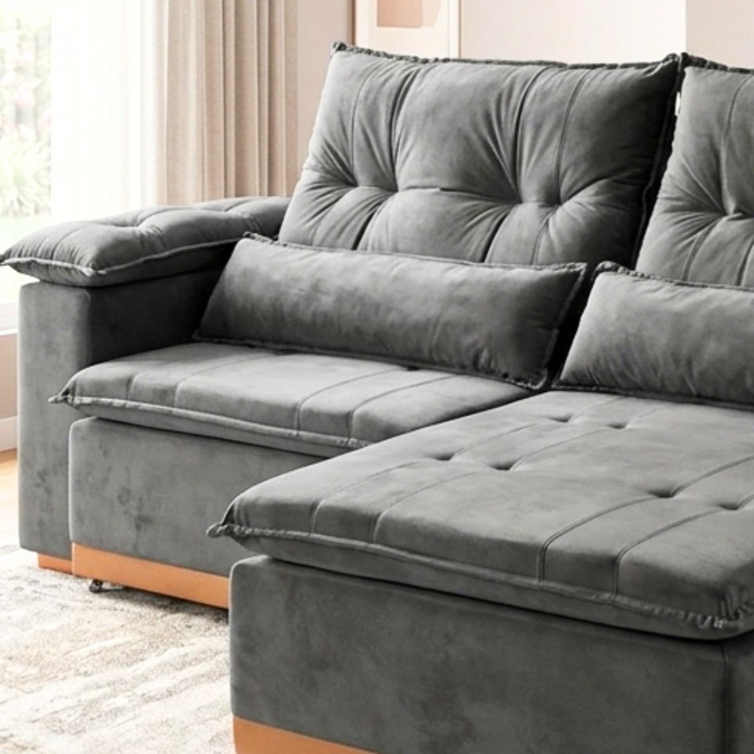 Sofá Retrátil Reclinável Imperador 230cm 2 Modulos - Cinza Sofá Retrátil Reclinável Imperador 230cm 2 Modulos - Cinza