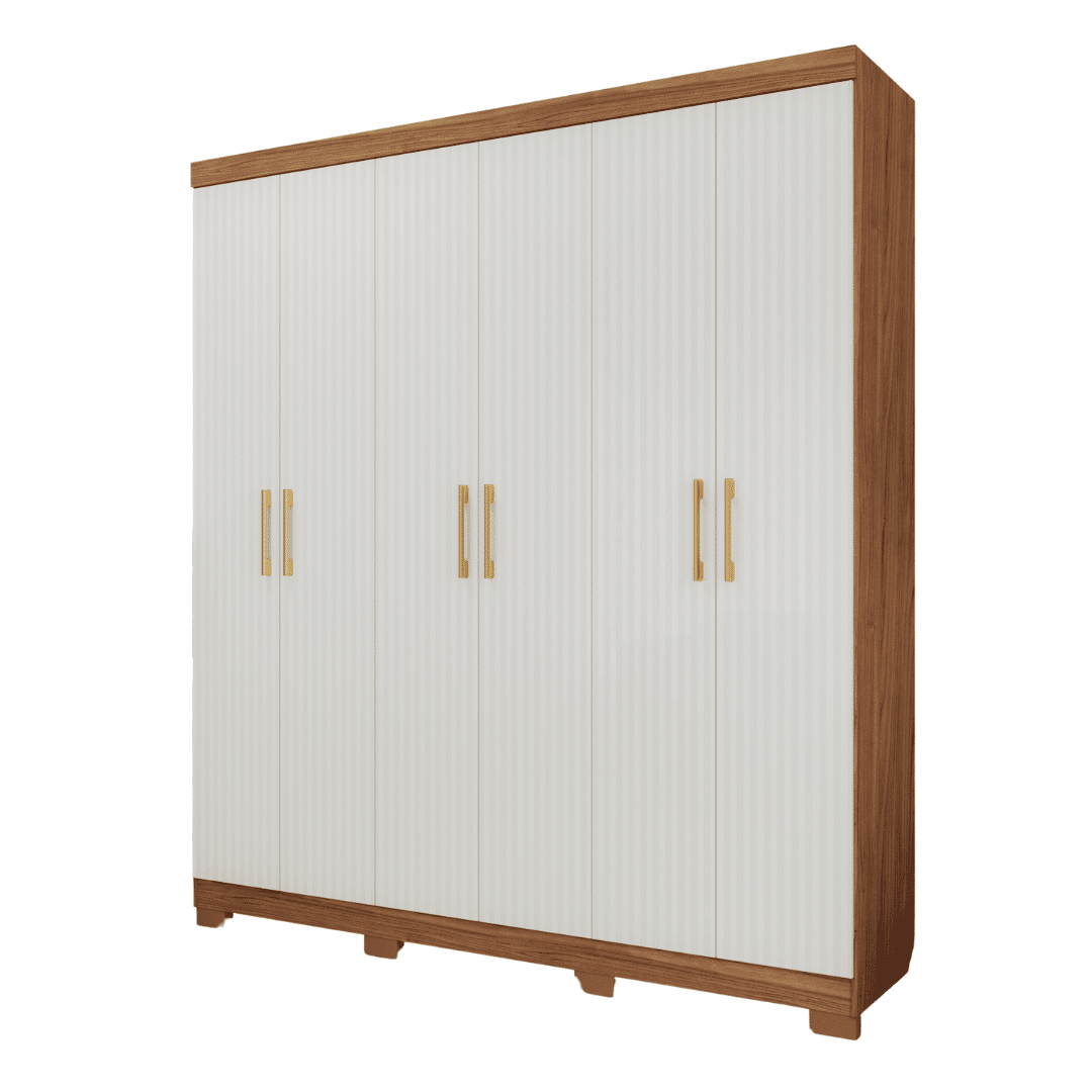 Guarda-Roupa Casal Em MDF 6 Portas Panan Milena Cinamomo/Grafiato Guarda-Roupa Casal Em MDF 6 Portas Panan Milena Cinamomo/Grafiato