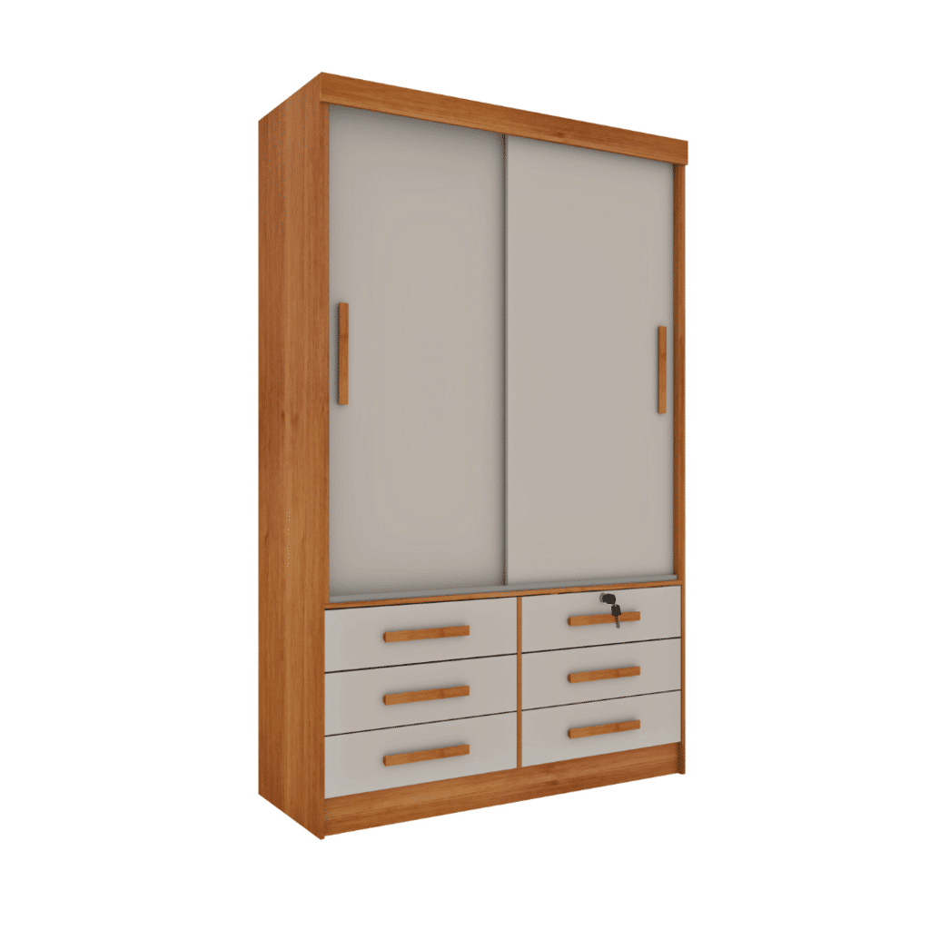 Guarda-Roupa Solteiro 2 Portas 6 Gavetas Tcil Móveis Chicago Cinamomo/Off White Guarda-Roupa Solteiro 2 Portas 6 Gavetas Tcil Móveis Chicago Cinamomo/Off White