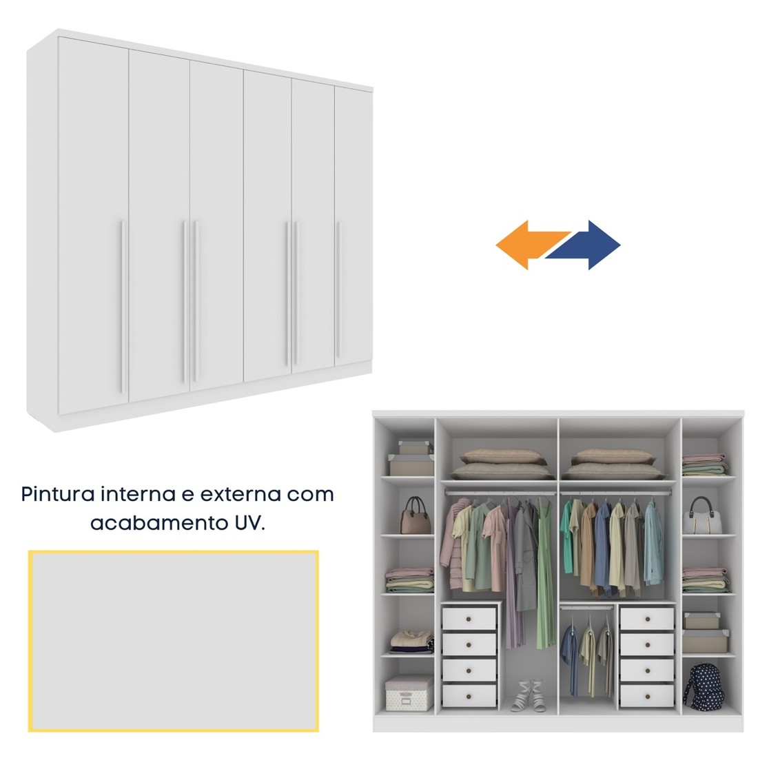 Guarda-Roupa Casal 6 Portas 8 Gavetas Tcil Móveis Sevila Branco Guarda-Roupa Casal 6 Portas 8 Gavetas Tcil Móveis Sevila Branco