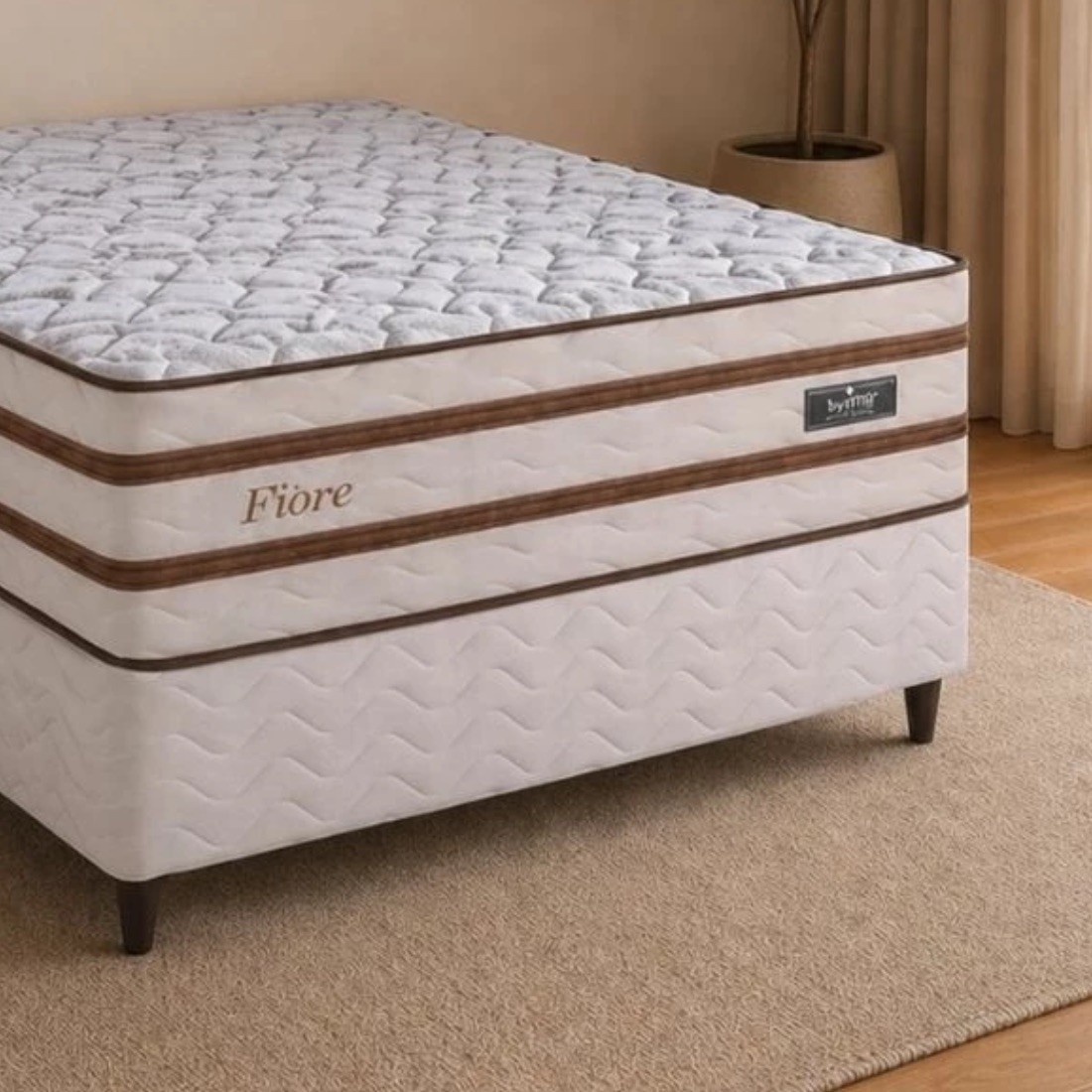 Cama Box Casal Molas Ensacadas 138x188x76 Design Fiore - Bege