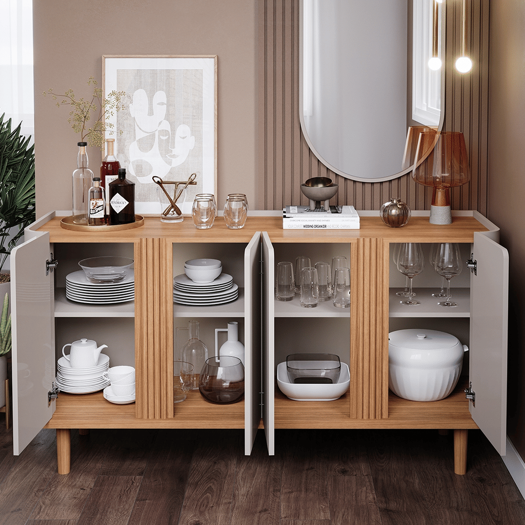 Buffet para Sala 4 Portas em MDF Eva Cimol Off White com Nature Buffet para Sala 4 Portas em MDF Eva Cimol Off White com Nature