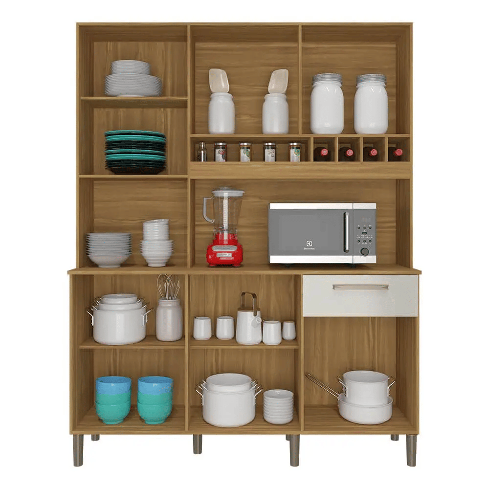 Armário de Cozinha em MDF Kit 6 Portas 1 Gaveta Ronipa Pinot Amendoa/Off White Armário de Cozinha em MDF Kit 6 Portas 1 Gaveta Ronipa Pinot Amendoa/Off White