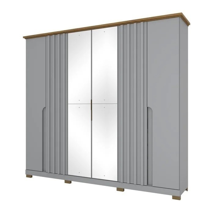 Guarda-roupa Casal com Espelho Napoli 6 Portas Cinza/Nature - Henn Guarda-roupa Casal com Espelho Napoli 6 Portas Cinza/Nature - Henn