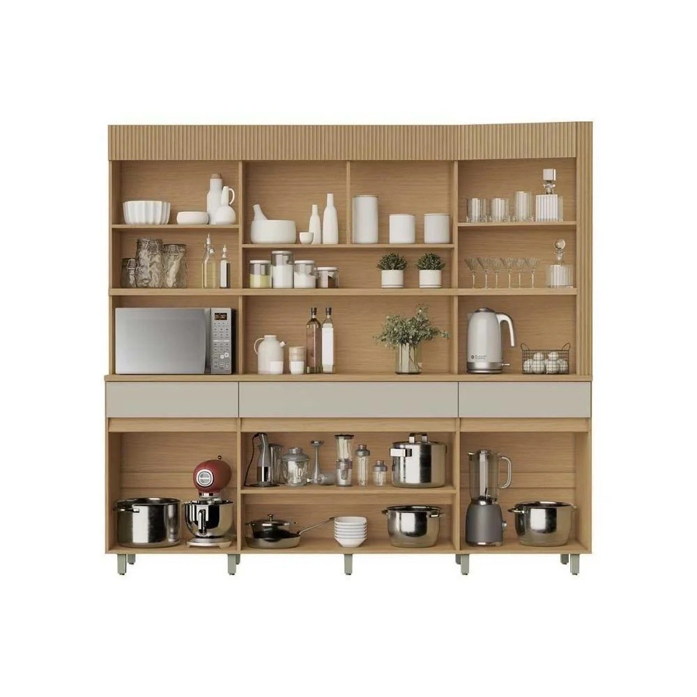Kit Cozinha Compacta Nesher Realeza 6 Portas 3 Gavetas 220cm – Carvalho/Greige Kit Cozinha Compacta Nesher Realeza 6 Portas 3 Gavetas 220cm – Carvalho/Greige