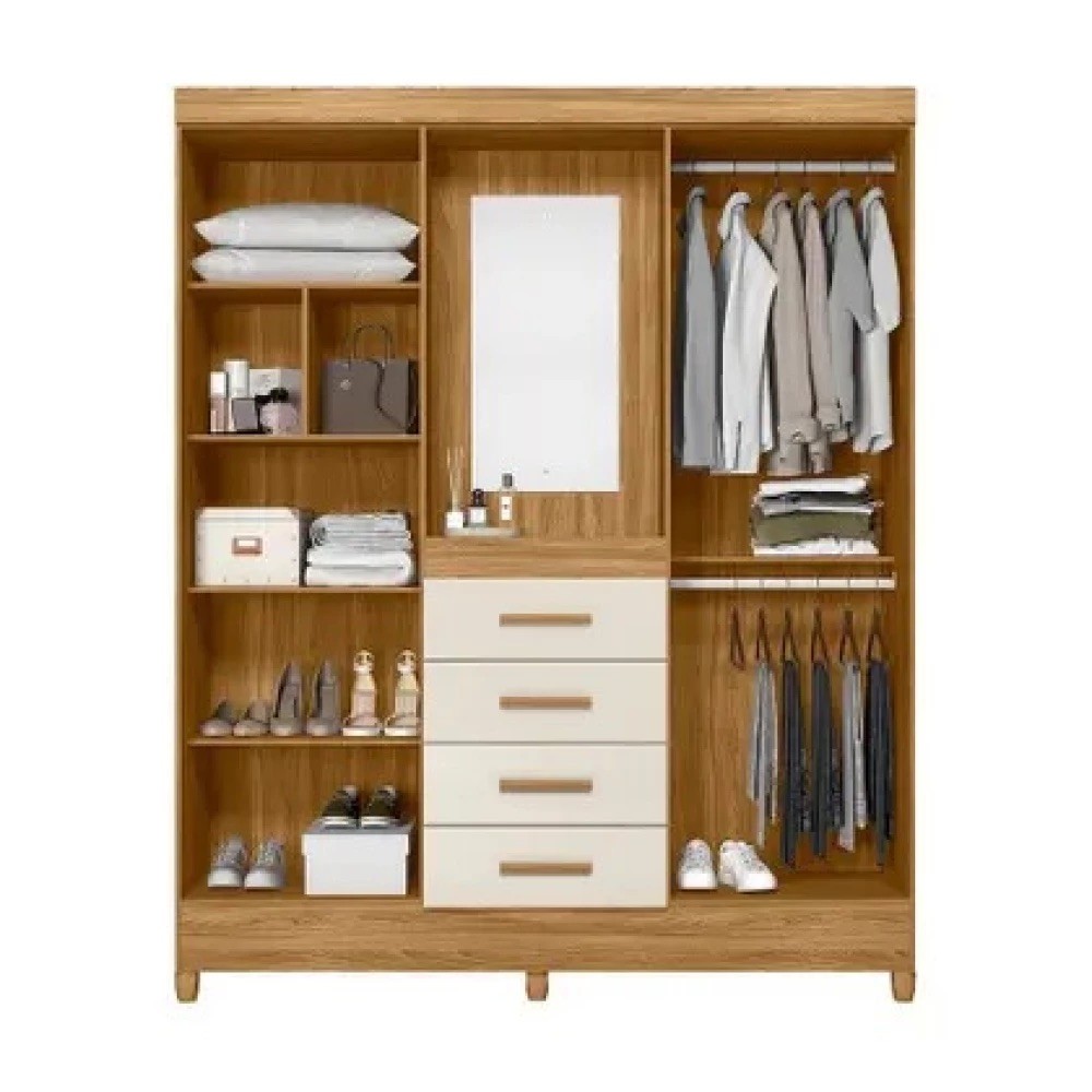 Guarda Roupa Casal Com Espelho Atenas Freijó/Off White - Moval moveis Guarda Roupa Casal Com Espelho Atenas Freijó/Off White - Moval moveis