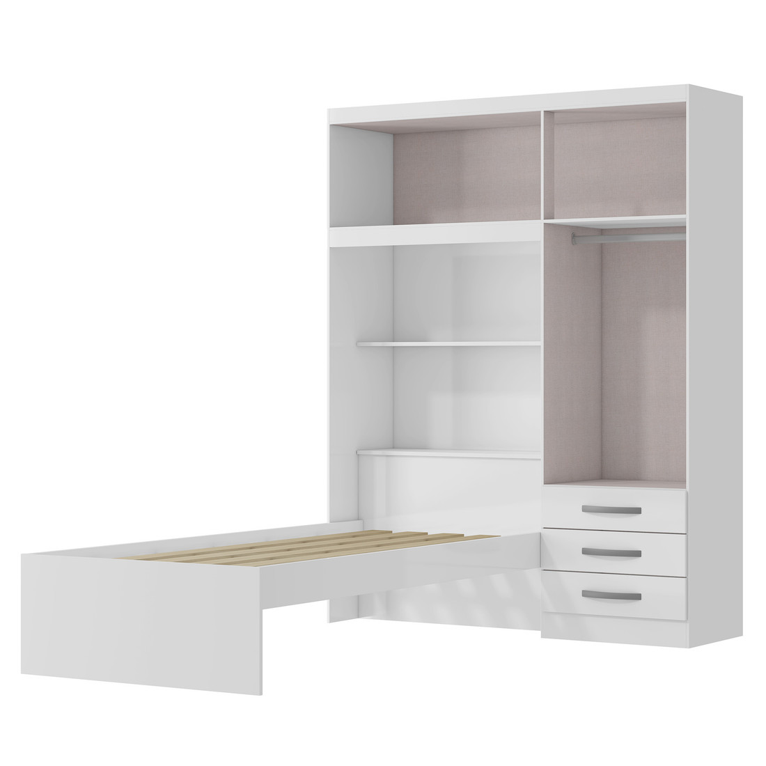 Guarda-Roupa Solteiro Com Cama 4 Portas MX Móveis Lisboa Branco/Rosa-Flex Guarda-Roupa Solteiro Com Cama 4 Portas MX Móveis Lisboa Branco/Rosa-Flex