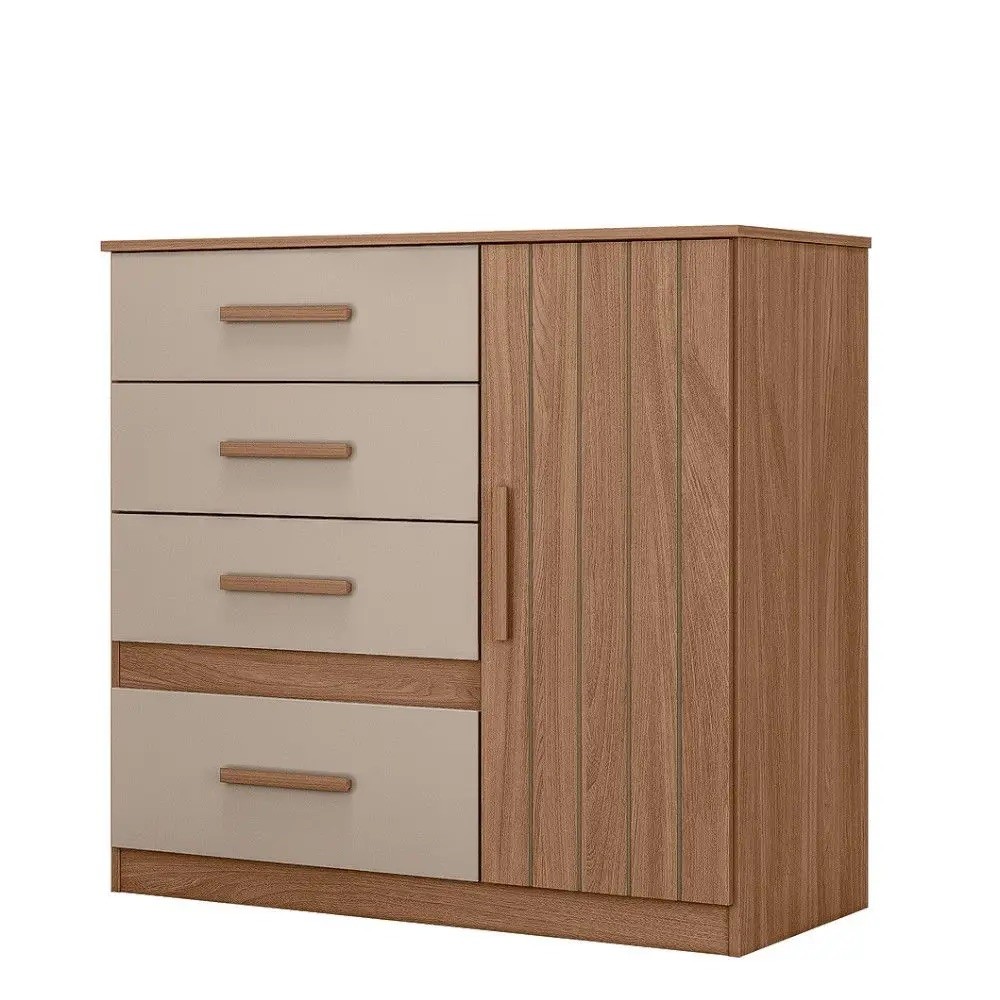 Cômoda para Quarto Com 4 Gavetas 1 Porta Moval Vênus Carvalho/Fend