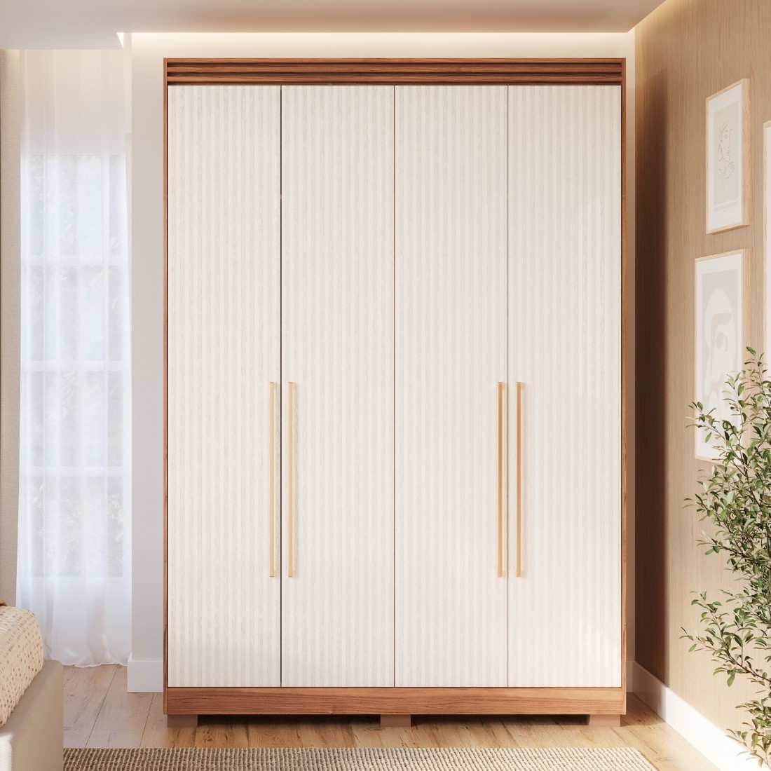 Guarda-Roupa Julia 100% MDF 4 Portas 3 Gavetas com Pés Panan Móveis Cinamomo/Grafiato