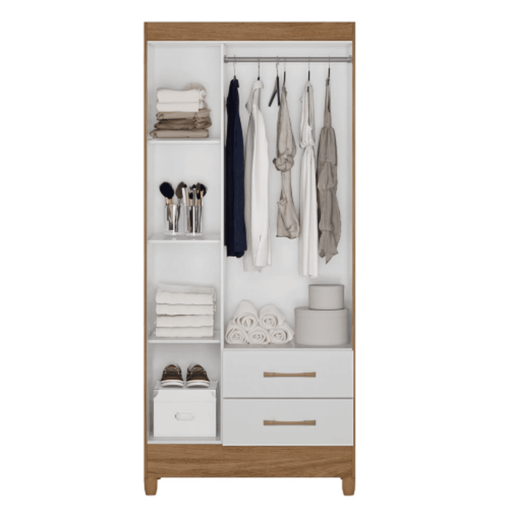 Guarda-Roupa Solteiro 3 Portas 2 Gavetas Lima Naturale/Branco - Moval Guarda-Roupa Solteiro 3 Portas 2 Gavetas Lima Naturale/Branco - Moval