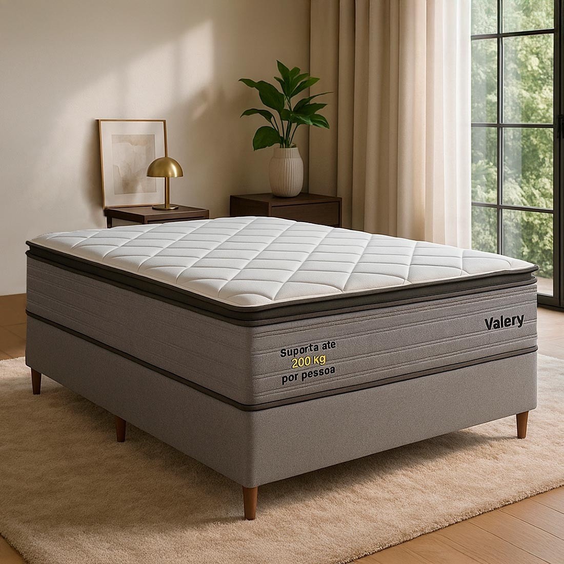 Conjunto Box Casal 138cm Valery PKT com Molas Ensacadas e Espuma D45 Bom Pastor