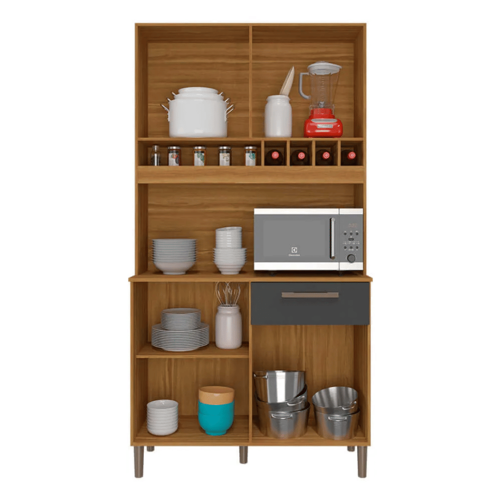 Armário de Cozinha Kit 4 Portas 1 Gaveta Ronipa Pinot Amendoa/Chumbo Armário de Cozinha Kit 4 Portas 1 Gaveta Ronipa Pinot Amendoa/Chumbo