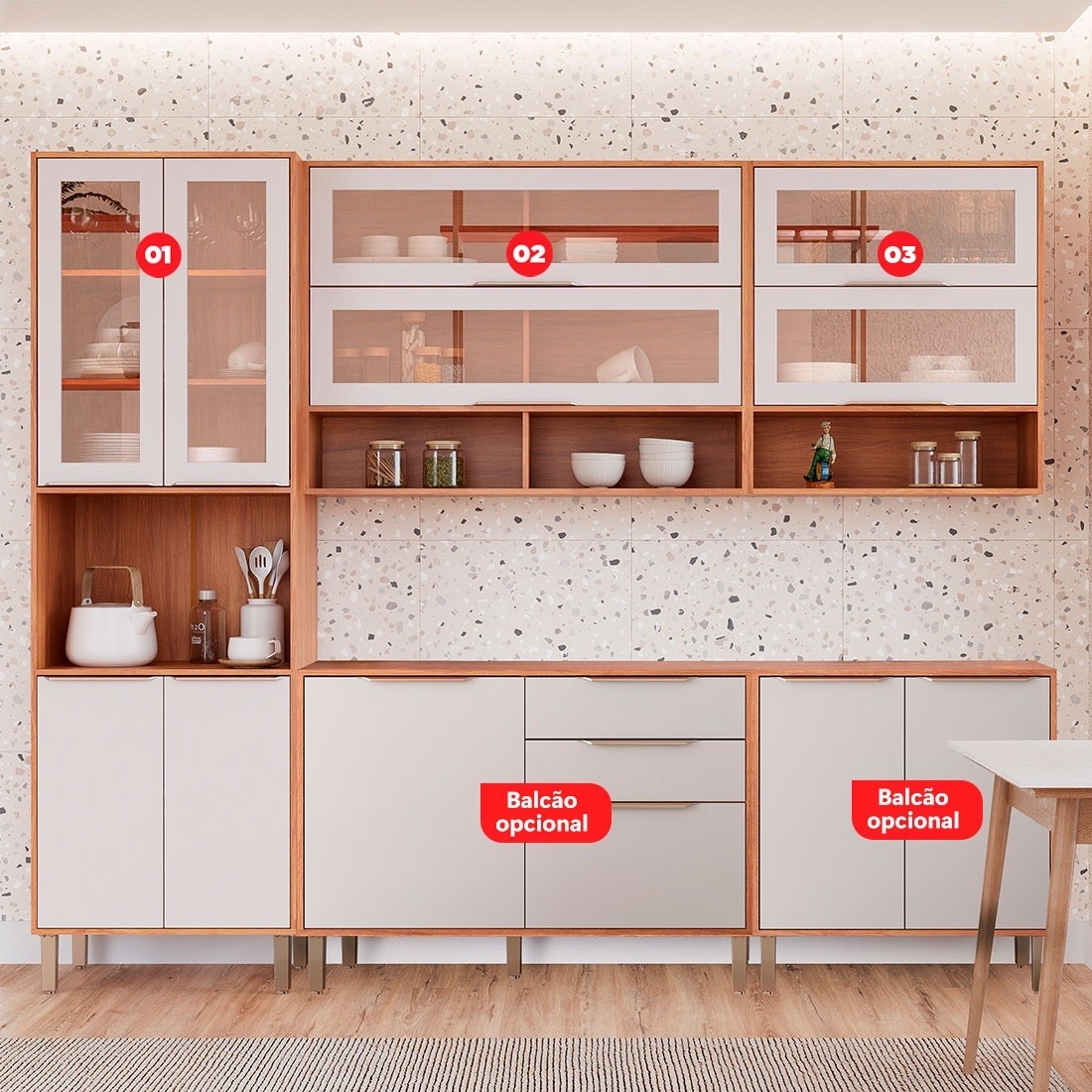 Cozinha Esplêndida Cristal 3 Módulos 100% MDF 270cm MGM Móveis - Cinamomo/Of White Cozinha Esplêndida Cristal 3 Módulos 100% MDF 270cm MGM Móveis - Cinamomo/Of White