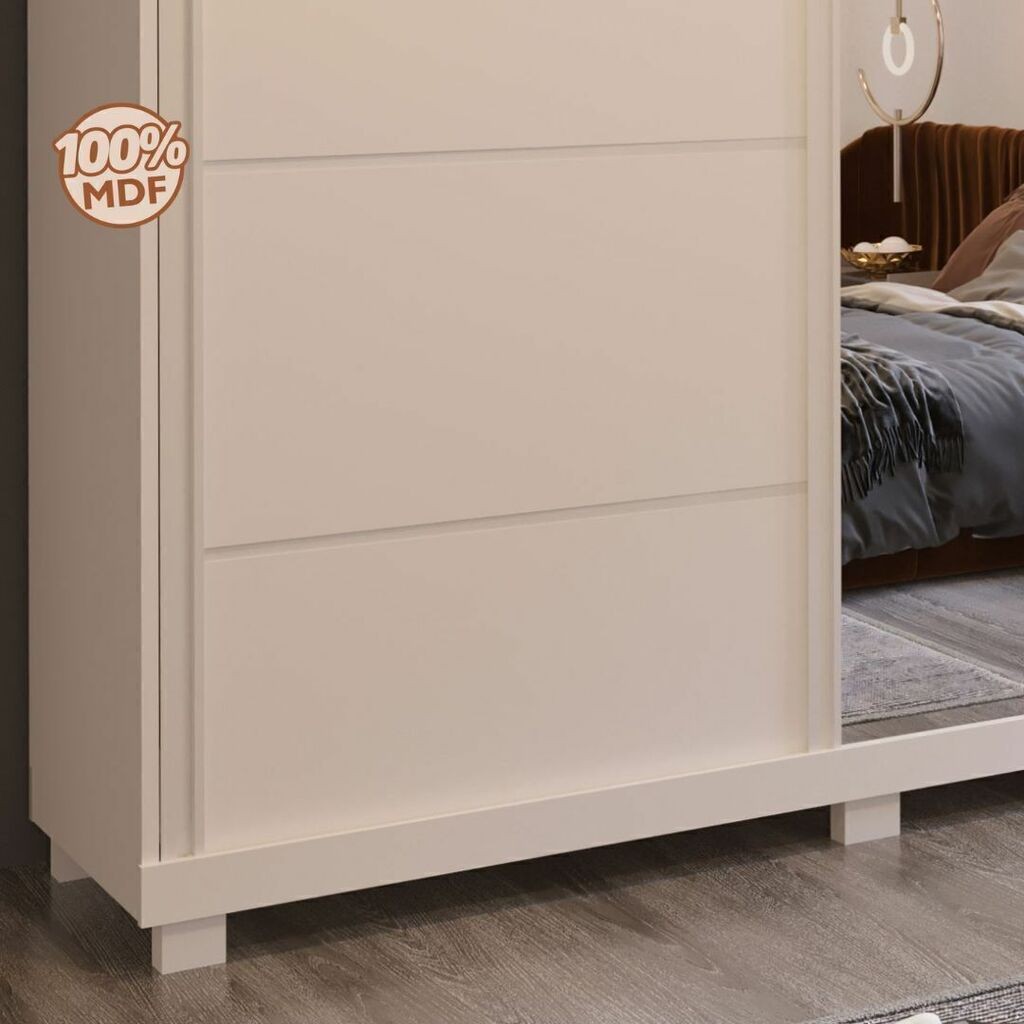 Guarda-Roupa Casal 3 Portas de correr Anna Euro 100% MDF com Espelho Branco - Bom Pastor