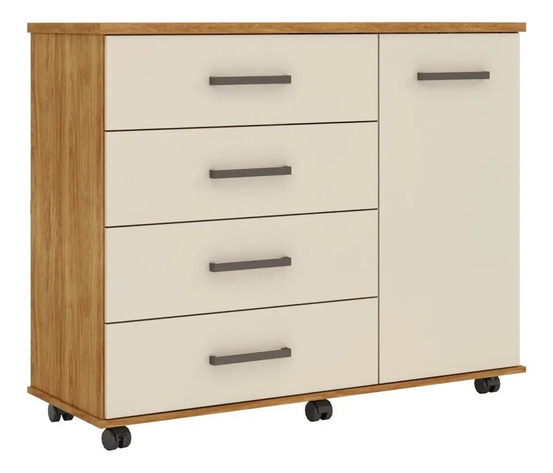 Cômoda 4 Gavetas 1 Porta Abrir Demobile Flora 125cm - Cinamomo/Off White