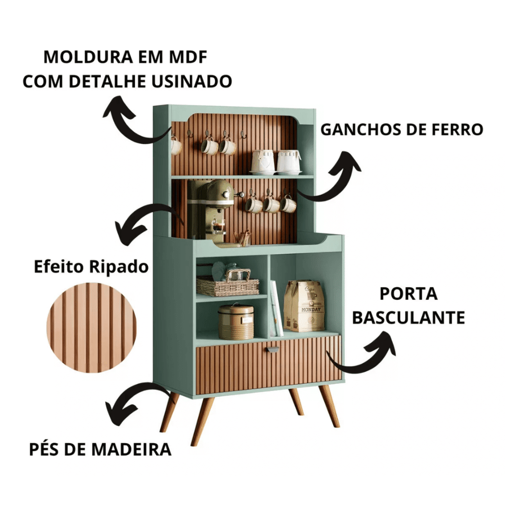 Aparador para Sala Cantinho do Café Rubi 1 Porta 3 Nichos Pés Retrô Cinza Menta/Tauari 3D Lukaliam Aparador para Sala Cantinho do Café Rubi 1 Porta 3 Nichos Pés Retrô Cinza Menta/Tauari 3D Lukaliam