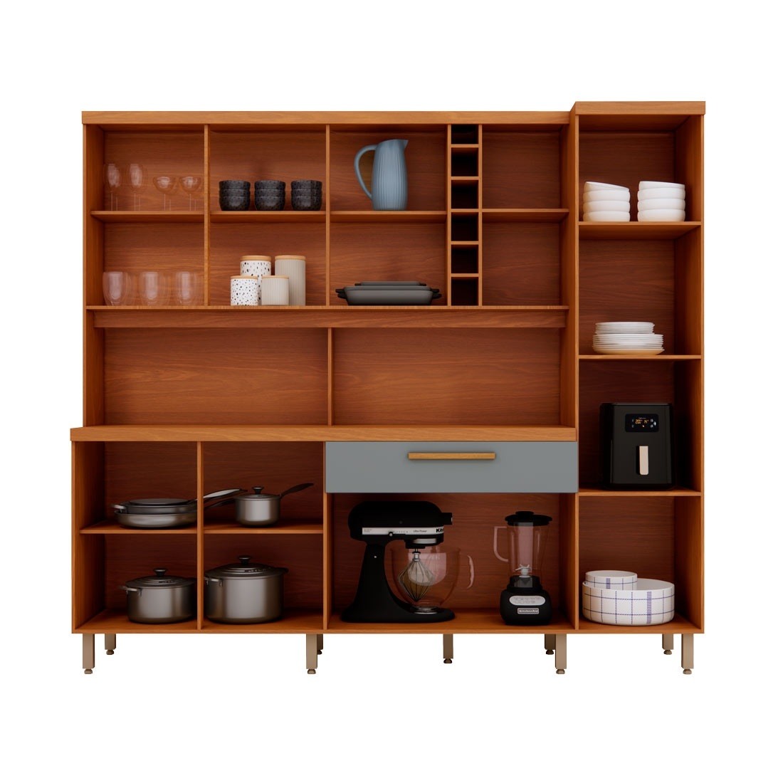 Kit Cozinha Cairo 8 Portas 221cm Luciane - Cum/Cinz