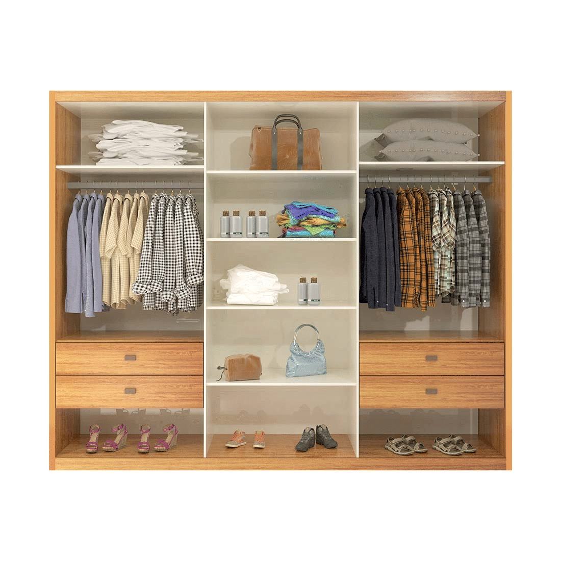 Guarda-Roupa Big 2.7 Anna Euro 100% MDF, com Espelho, 3 portas de correr, Nature/Off White - Bom Pastor