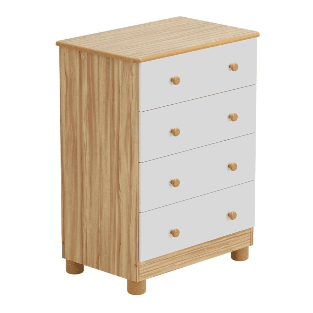 Cômoda para Quarto Infantil em MDF 4 Gavetas Peroba Junior Branco/Amendoa Cômoda para Quarto Infantil em MDF 4 Gavetas Peroba Junior Branco/Amendoa