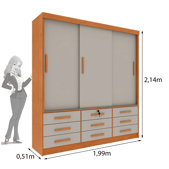 Guarda-Roupa Casal 3 Portas 9 Gavetas Tcil Móveis Chicago Cinamomo/Off White Guarda-Roupa Casal 3 Portas 9 Gavetas Tcil Móveis Chicago Cinamomo/Off White