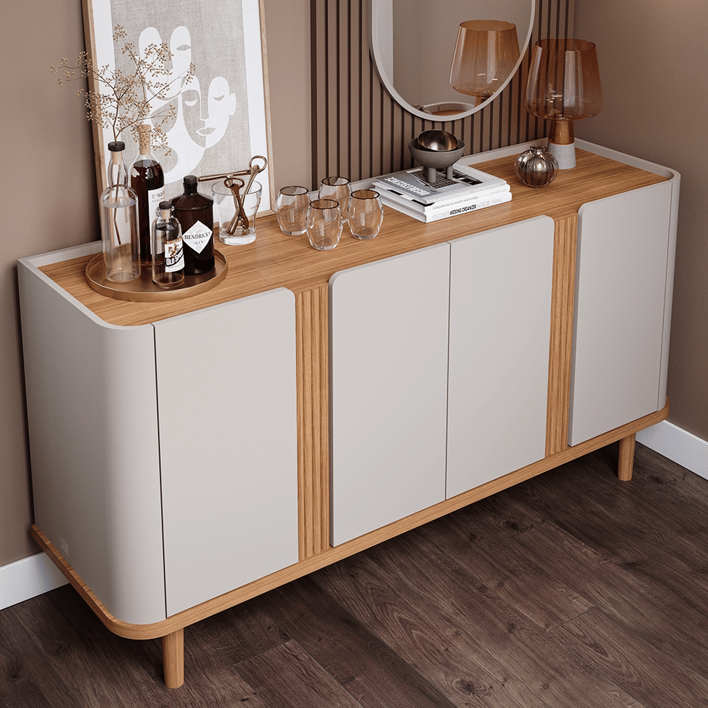 Buffet para Sala 4 Portas em MDF Eva Cimol Off White com Nature Buffet para Sala 4 Portas em MDF Eva Cimol Off White com Nature