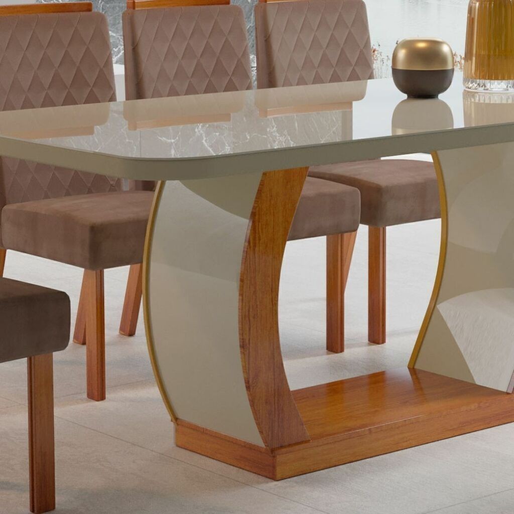 Conjunto Mesa Vigor 180x90 Luxo com 6 cadeiras Noce com Off White - Bom Pastor Conjunto Mesa Vigor 180x90 Luxo com 6 cadeiras Noce com Off White - Bom Pastor