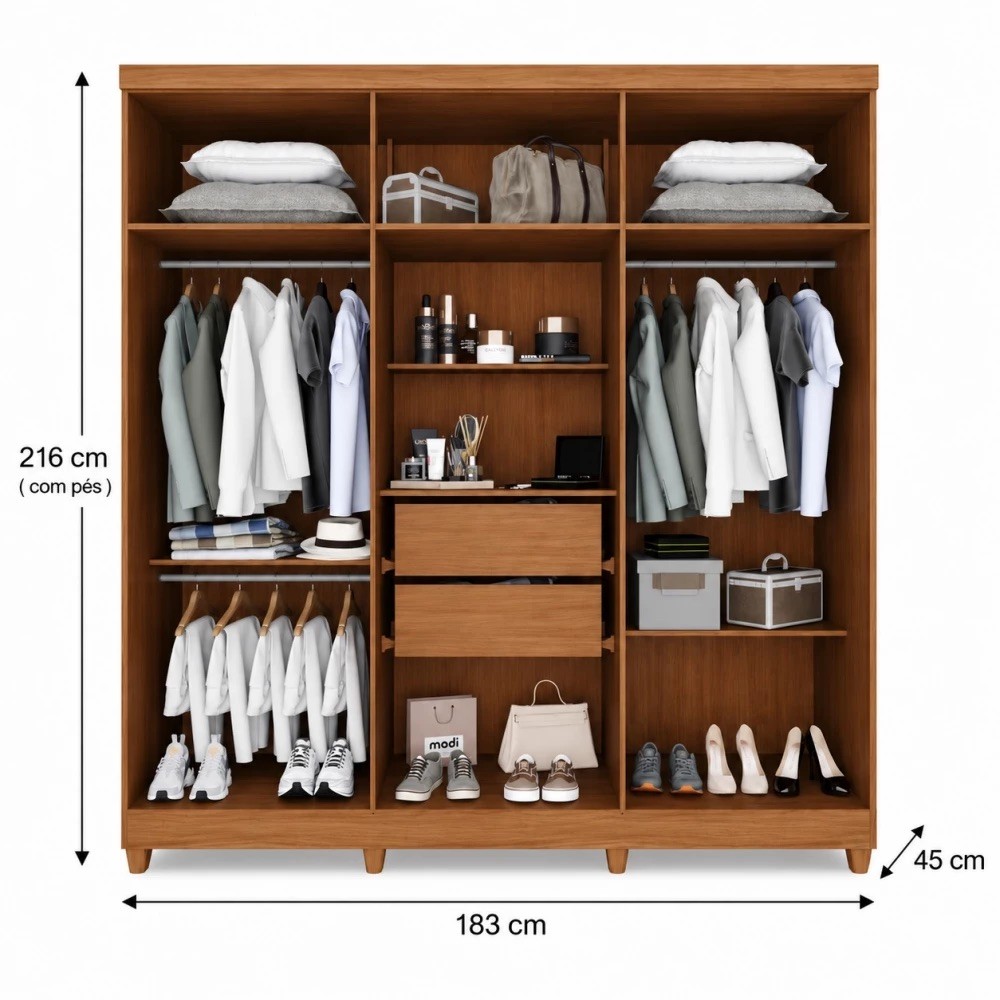 Guarda-roupa 6 Portas 2 Gavetas Imop Portugal 026 183cm - Cinamomo/Off White