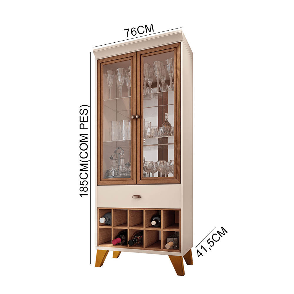 Cristaleira 2 Portas de Vidro 1 Gaveta Adega HB Móveis Opera Off White/Nature