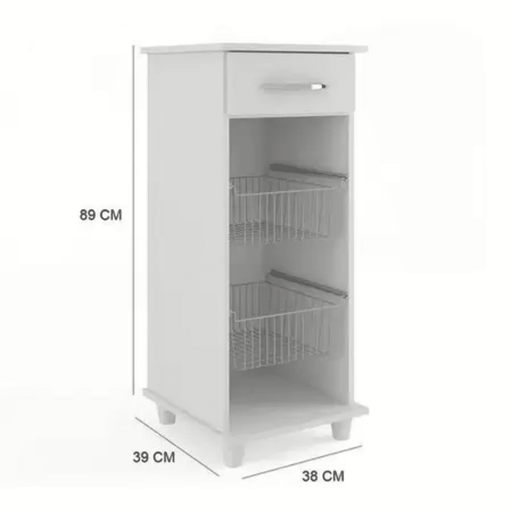 Balcão de Cozinha Multiuso 1 Gaveta 2 Cestos Régia Freijo/Branco Fiorello Balcão de Cozinha Multiuso 1 Gaveta 2 Cestos Régia Freijo/Branco Fiorello