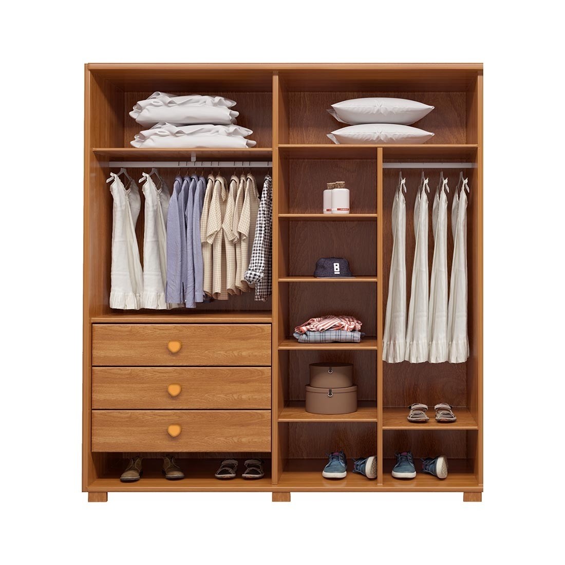 Guarda-roupa Solteiro Spin 4 Portas 3 Gavetas 183cm Bom Pastor - Nogal