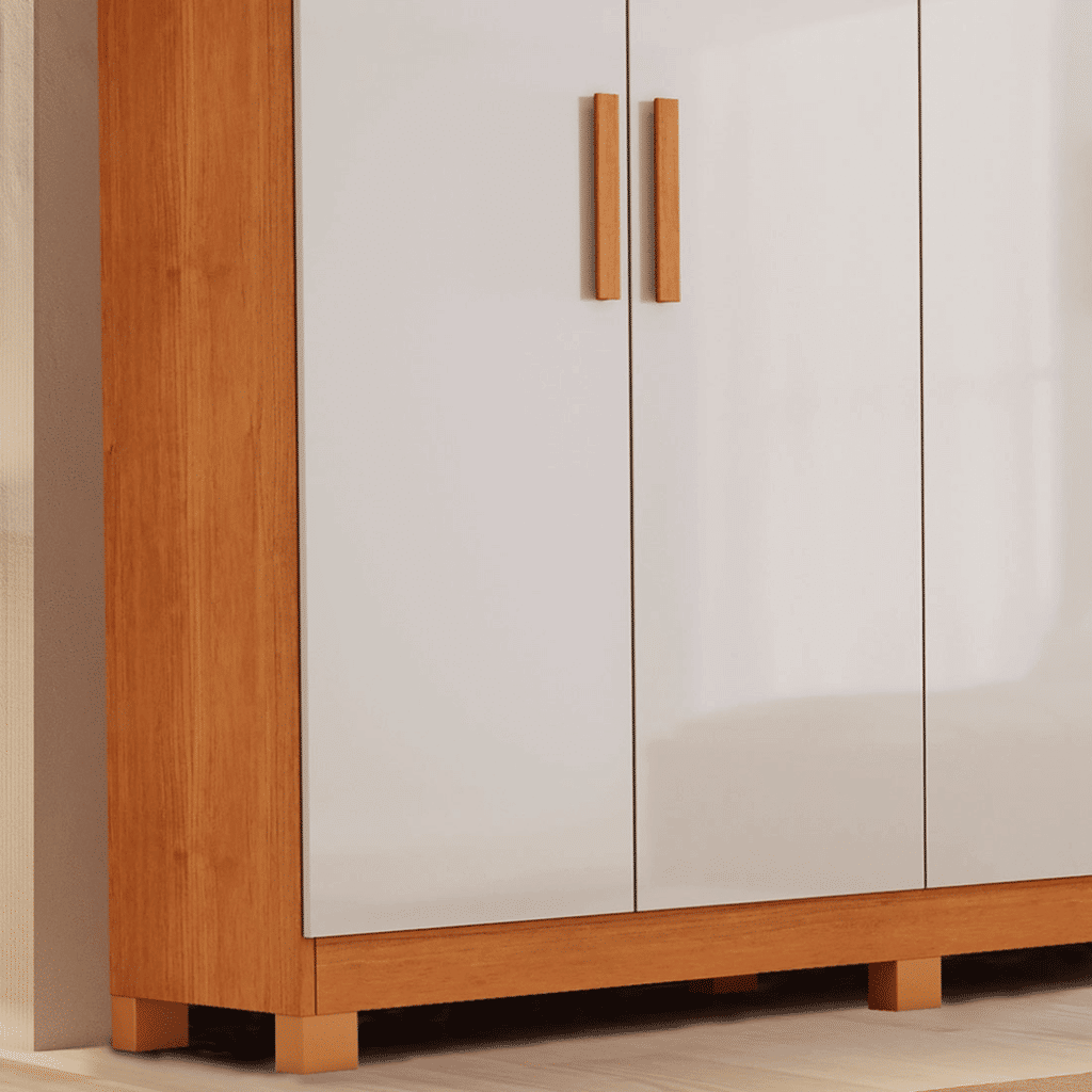 Guarda-Roupa Solteiro Em MDF 4 Portas Bianchi Nina Nature/Off White Guarda-Roupa Solteiro Em MDF 4 Portas Bianchi Nina Nature/Off White