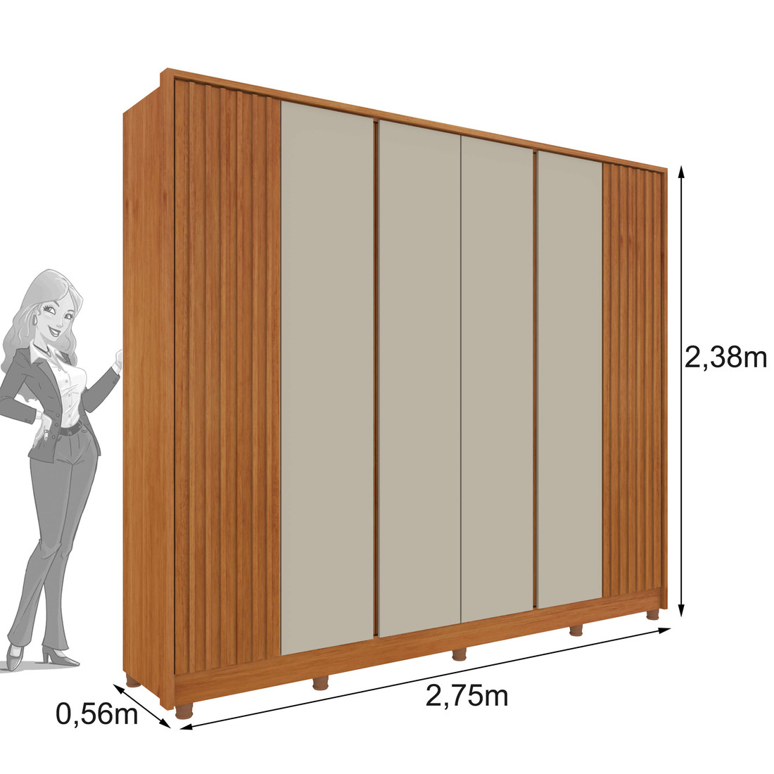 Guarda‑Roupa Casal Barcelona 6 Portas 6 Gavetas Ripado Cinamomo/Off White Guarda‑Roupa Casal Barcelona 6 Portas 6 Gavetas Ripado Cinamomo/Off White