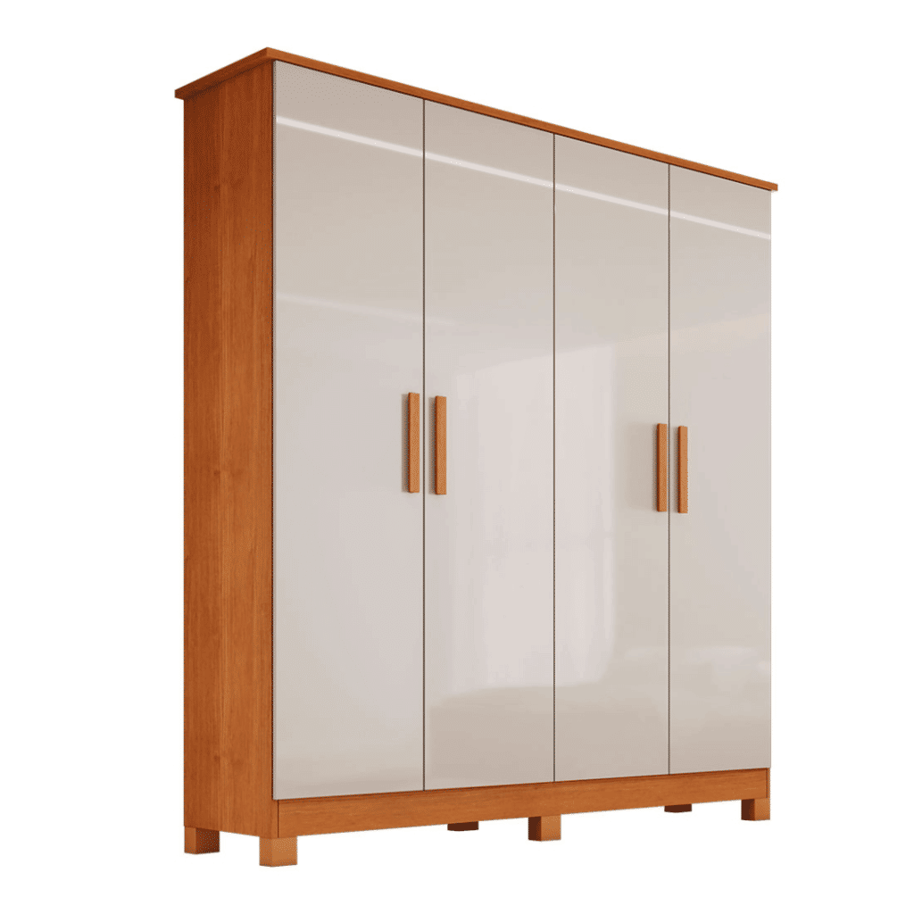 Guarda-Roupa Solteiro Em MDF 4 Portas Bianchi Nina Nature/Off White Guarda-Roupa Solteiro Em MDF 4 Portas Bianchi Nina Nature/Off White