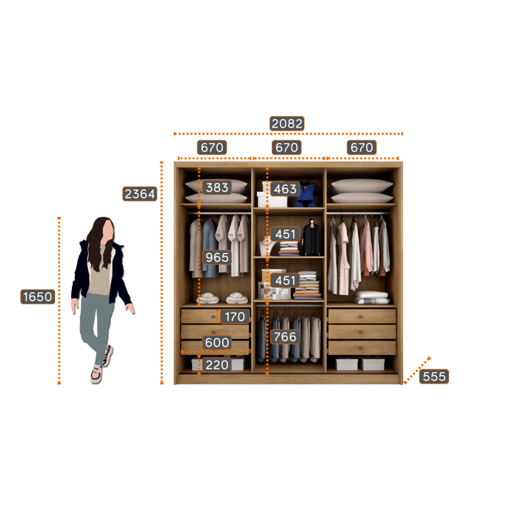 Guarda Roupa Casal com Espelho 3 Portas 6 Gavetas 100% MDF Arezzo Cumaru/Fendi - Novo Horizonte