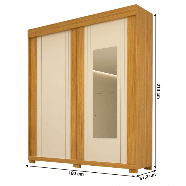 Guarda-Roupa com Espelho Heloisa Prime em MDF 2 Portas Cinamomo/Off White - Acp Móveis Guarda-Roupa com Espelho Heloisa Prime em MDF 2 Portas Cinamomo/Off White - Acp Móveis