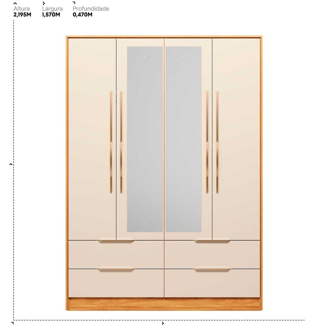 Guarda-roupa Casal Domo 4 Portas com Espelho 157cm Demóbile - Cinam/Of